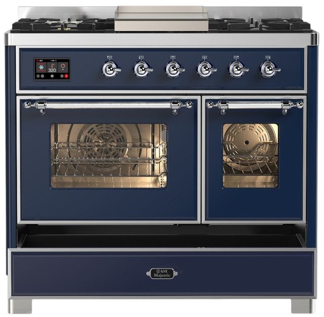 Ilve® Majestic III 40" Midnight Blue Pro Style Dual Fuel Liquid Propane Range with Triple Glass Door and Chrome Trim-2