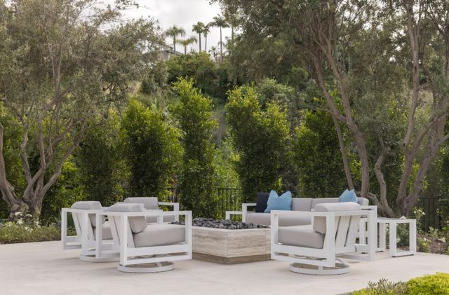 Sunset West Newport Satin White Aluminum Swivel Outdoor Club Chair with Cast Silver Cushion-4