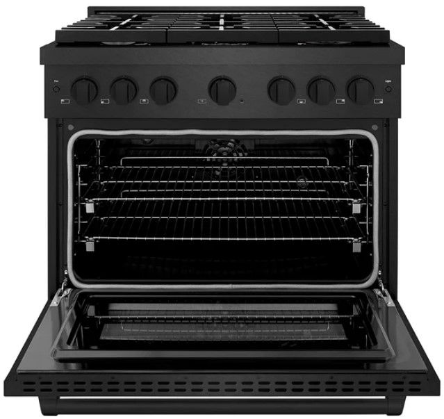 ZLINE Paramount 36" 5.2 cu. ft. Black Satin Stainless Steel Paramount Dual Fuel Range with 6 Brass Burners Gas Cooktop and Electric Convection Oven-2