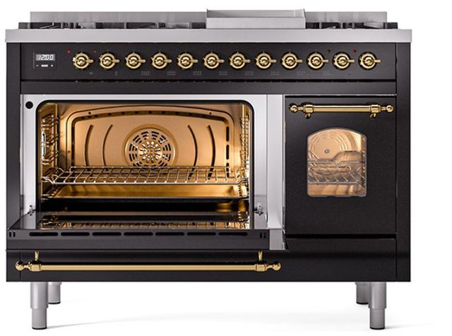 Ilve® Nostalgie II Series 48" Glossy Black Pro Style Dual Fuel Range-3