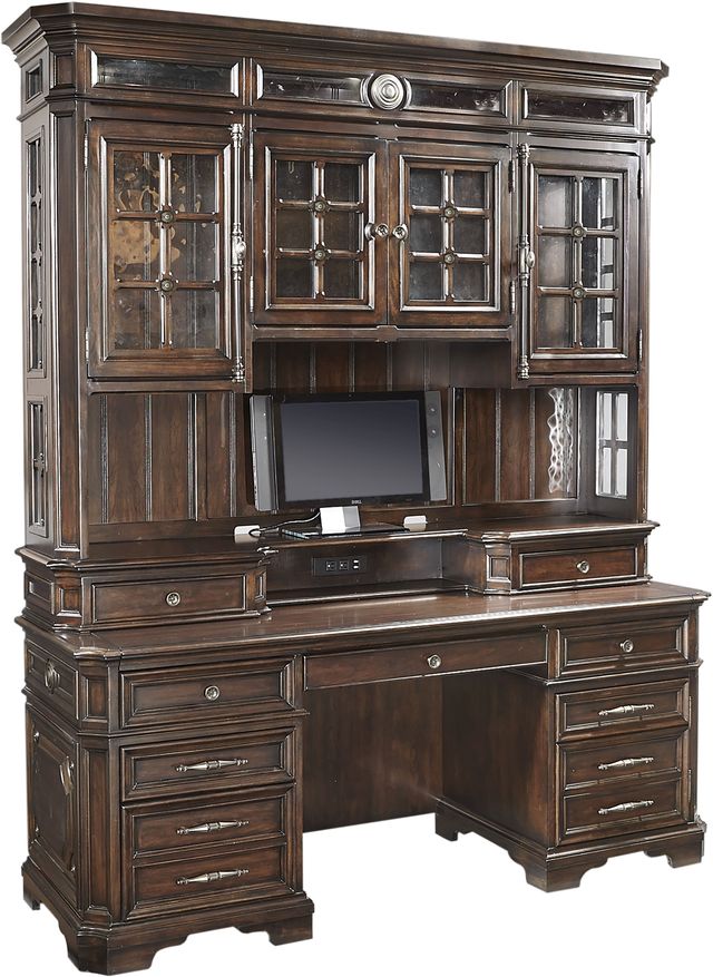 Aspenhome® Sheffield Warm Rubbed Brown 75" Credenza Desk with sliding top & storage-1
