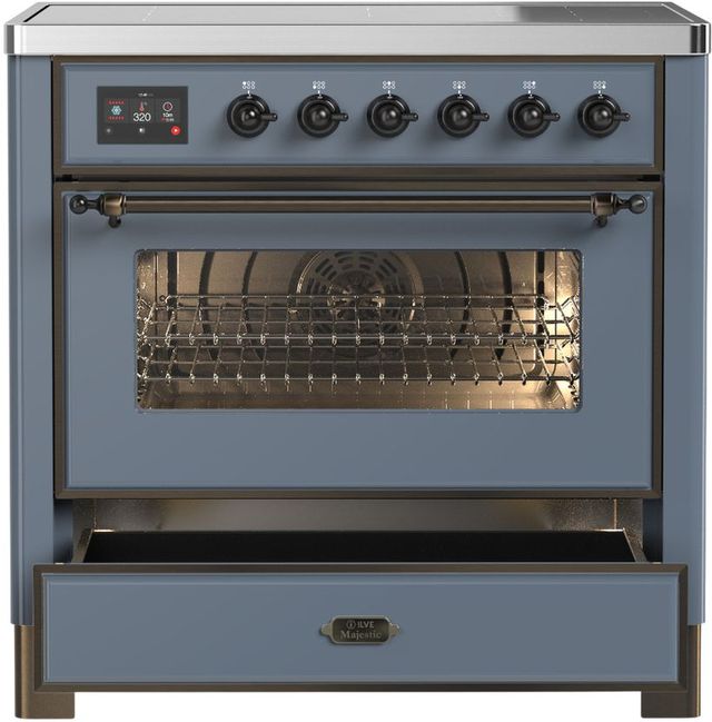 Ilve® Majestic III 36" Blue Gray Pro Style Induction Range with Triple Glass Door and Burnished Trim-3
