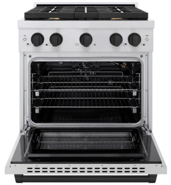 ZLINE Autograph Edition 30" Stainless Steel Pro Style Gas Range with 4 Burner Cooktop and Matte Black Accents-1