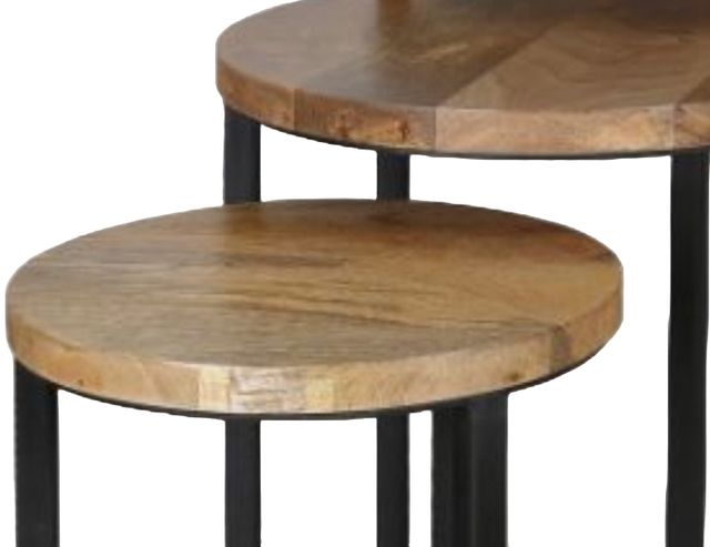 Jaipur Furniture Ravi Range 3-Piece Black/Brown Iron Base Solid Wood Top Round Stool Set-1