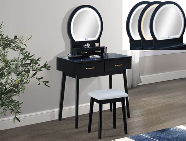 Crown Mark Cecilia 3-Piece Black Vanity Set-1