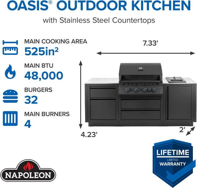 Napoleon OASIS® 700 Series 32" Matte Black Built-In Liquid Propane Outdoor Kitchen Kit with Stainless Steel Countertops-1