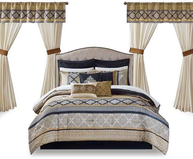 Olliix by Madison Park Essentials 24 Pieces Black/Gold Queen Windsor Room in a Bag Set-0