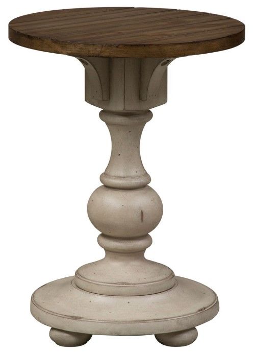 Liberty Furniture Morgan Creek Wirebrushed Tobacco Chairside Table with Antique White Base-2