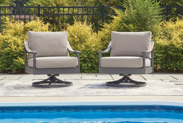 Signature Design by Ashley® North Island Gray/White Aluminum/Fabric Outdoor Swivel Lounge Chair-1