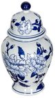 A & B Home Blue/White Magnolia Pattern Ginger Jar-1