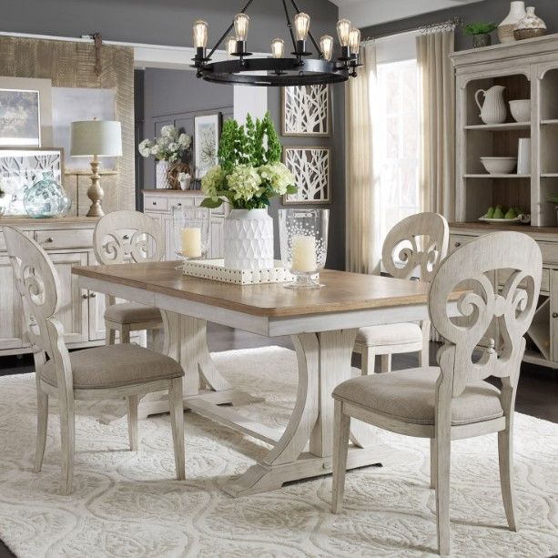 Liberty Furniture Farmhouse Reimagined Chestnut Trestle Table with Antique White Base-1
