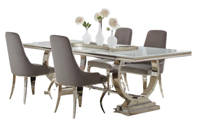 Coaster Antoine 5 Piece Gray Chrome Rectangular Glass Top Dining Table Set Store For Homes Furniture Flooring Newton IA