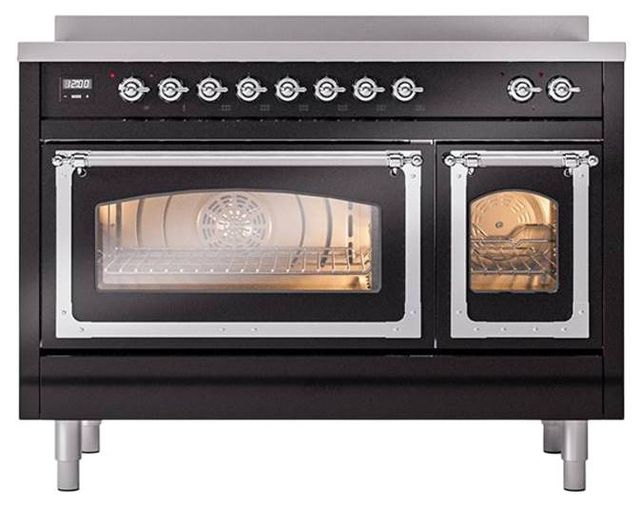 Ilve® Nostalgie II Noblesse 48'' Glossy Black Pro Style Induction Range with Chrome Trim-1