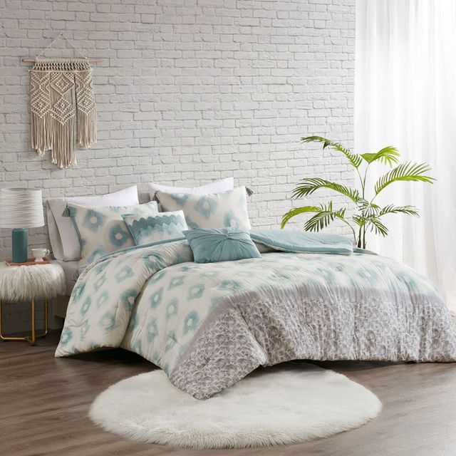 Olliix by Madison Park Lila Aqua Full/Queen Five Piece Cotton Comforter Set-2