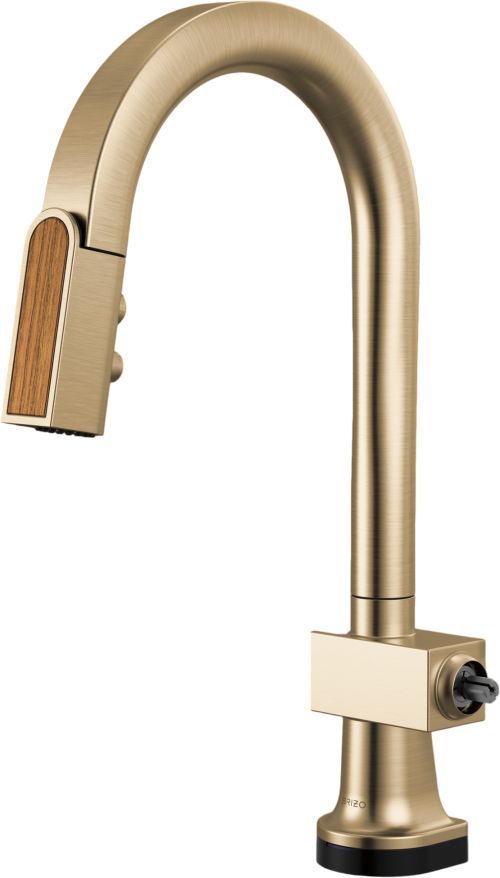 Brizo Frank Lloyd Wright® Brilliance® Luxe Gold® SmartTouch® Prep Faucet with Arc and Wood Spout-0