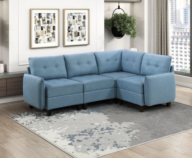 Homelegance® Garren 4-Piece Blue L-Shape Sectional with Storage-1