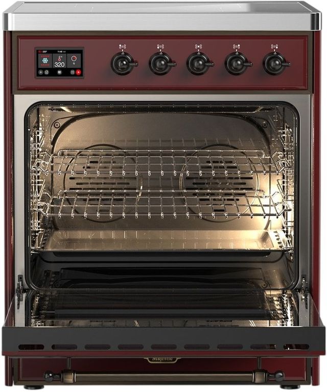 Ilve® Majestic III 30" Burgundy Pro Style Induction Range with Triple Glass Door and Burnished Trim-1