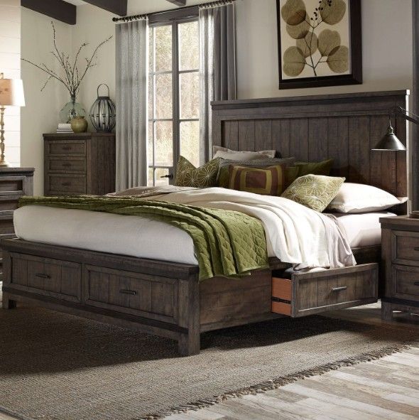 Liberty Furniture Thornwood Hills Rock Beaten Brown King 2-Sided Storage Panel Bed-1