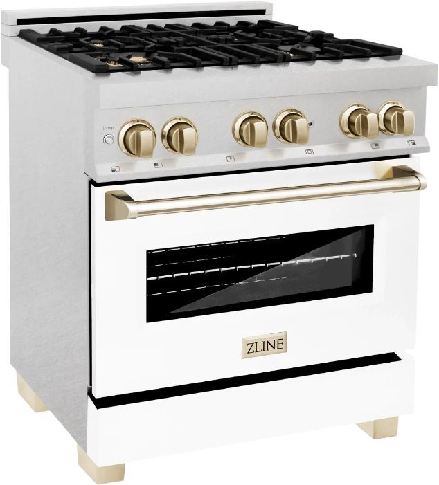 ZLINE Autograph Edition 30" Satin Stainless Steel Pro-Style Dual Fuel Range with Electric Convection Oven and White Matte Door-2
