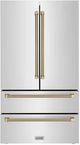 ZLINE Autograph Edition 36" 22.5 Cu. Ft. Fingerprint-Resistant Stainless Steel Counter-Depth French Door Refrigerator with Ice Maker and Champagne Bronze Helix Handles-0