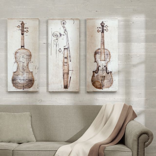 Olliix by Madison Park Violin Study 3 Piece Set Offwhite 15x35x1" Canvas-4