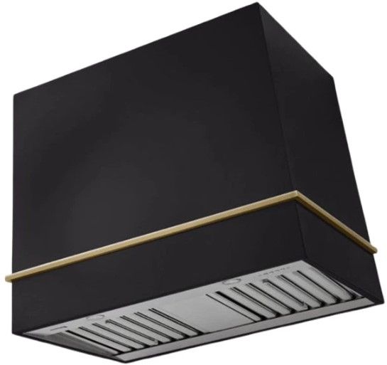 AGA Loge 48" Matte Black Wall Mounted Range Hood  with Antique Brass Trim-0
