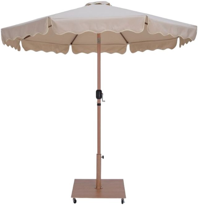 Meridian Furniture Amalfi Beige/Teak Aluminum Outdoor Patio Umbrella and Base-0
