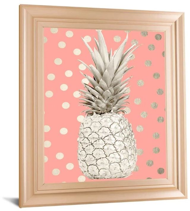 Classy Art White Gold Pineapple on Polka Dots Pink by Nature Magick Wall Art-1