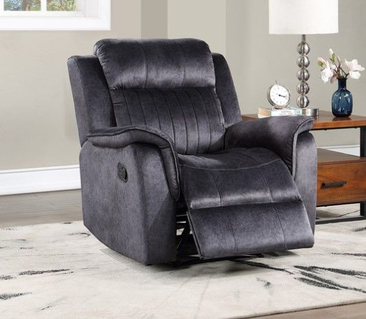 Milton Greens Stars Blue/Gray Faux Saude Power Recliner-3