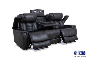 Manwah Charcoal Zero Gravity Power Reclining Sofa with Power Headrest