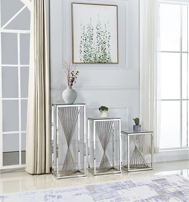 Mazin Furniture Prisma 36" Glass Top Accent Table with Polished Chrome Base -2