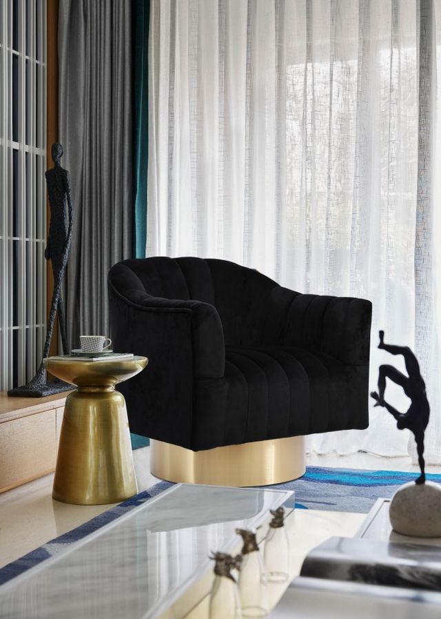 Meridian Furniture Farrah Black/Gold Velvet Swivel Chair-3