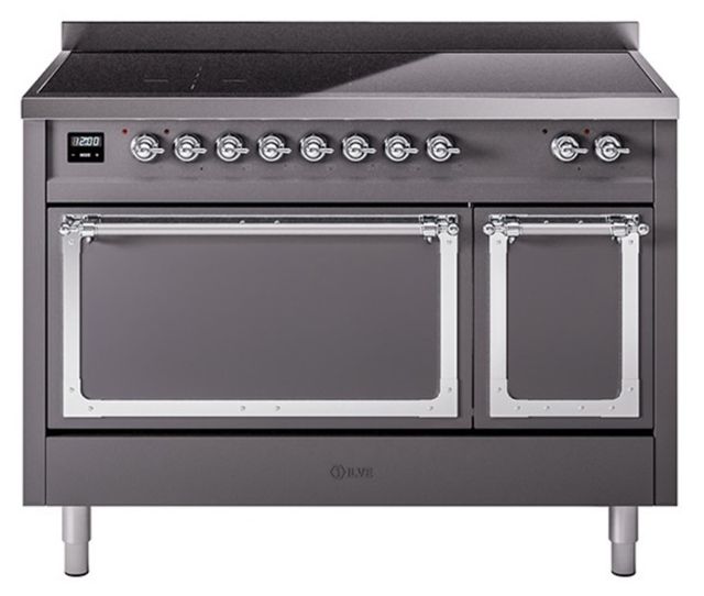 Ilve® Nostalgie II Noblesse Noblesse 48'' Graphite Matte Pro Style Induction Range with Chrome Trim-0