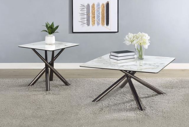 Coaster® Carvell Mirage White Coffee Table with Black Nickel Base-4
