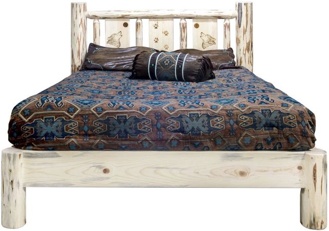 Montana Woodworks® Montana Collection Ready to Finish King Platform Bed with Laser Engraved Wolf Design-1