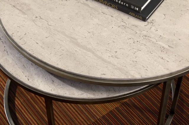 Hammary® Modern Basics 2-Piece Brown Marble Top Round Nesting Cocktail Table Set with Antique Silver Base-2
