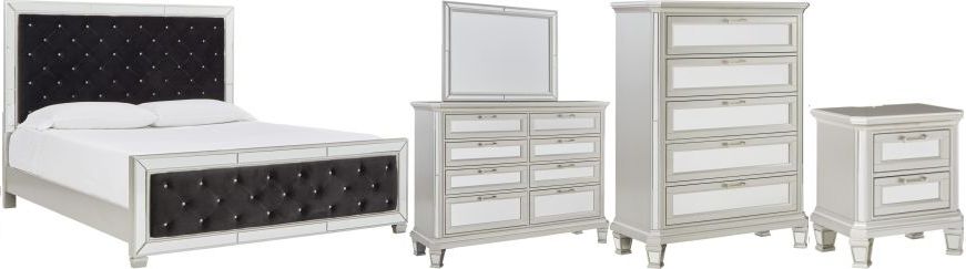 Signature Design by Ashley® Lindenfield 5-Piece Black/Silver California King Upholstered Panel Bed Set
