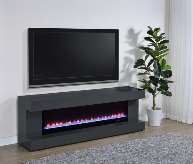 Coaster® Mallory Gray High Gloss TV Stand Fireplace Console-1