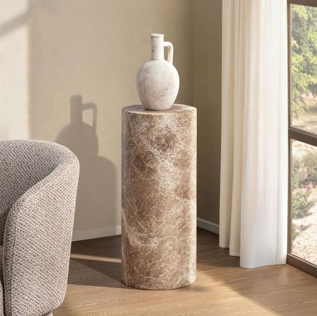 Classic Home Norfolk Brown/Ivory Medium Round Display Pedestal-1