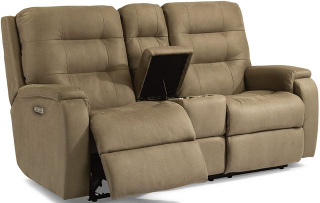 Flexsteel® Arlo Fossil Power Reclining Loveseat with Console and Power Headrests-2