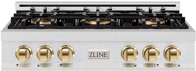 ZLINE Classic Autograph Edition 36" Satin Stainless Steel Gas Rangetop with Polished Gold Accents-0
