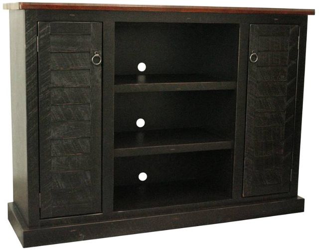 American Heartland Manufacturing Rustic Two Tone Antique Black/Concord Cherry Tall Provincial Shutter TV Stand-0