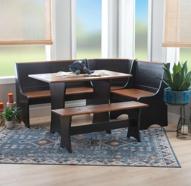 Linon Coastal 3-Piece Black/Walnut Corner Nook Set-1