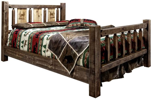 Montana Woodworks® Homestead Stain and Clear Lacquer King Bed with Laser Engraved Elk Design-0