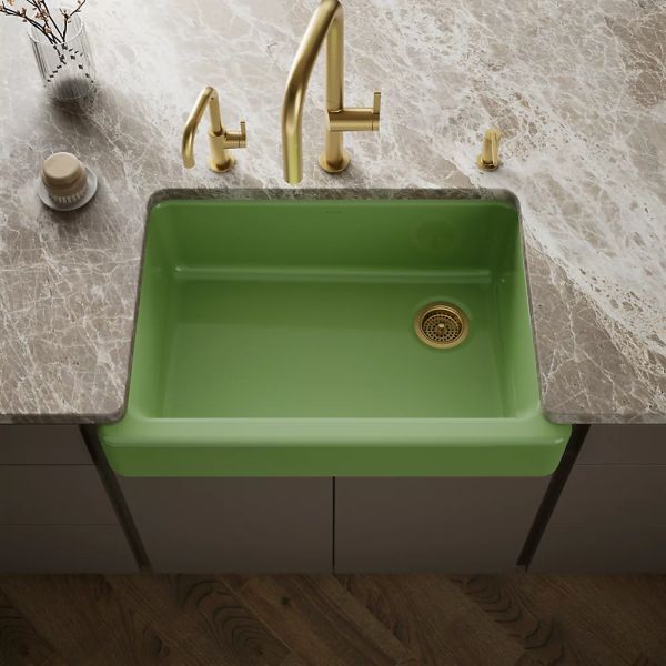 KOHLER® Whitehaven® Fresh Green 33" Undermount Single-Bowl Farmhouse Kitchen Sink with Short Apron-1