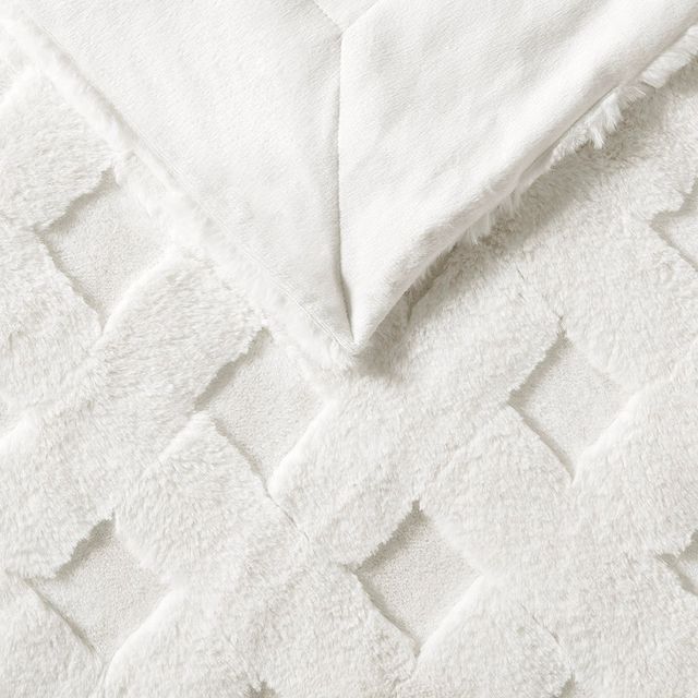 Olliix by Madison Park Claire Luxury Basketweave Ivory Faux Fur Throw-2