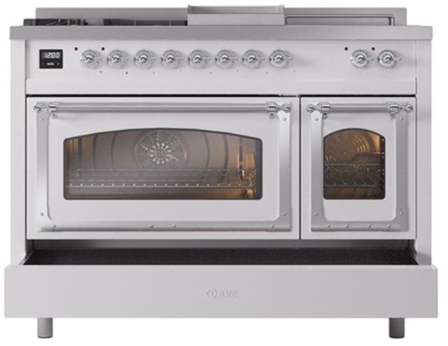 Ilve® Nostalgie II Noblesse 48'' Custom RAL Color Pro Style Dual Fuel Range with Chrome Trim-3