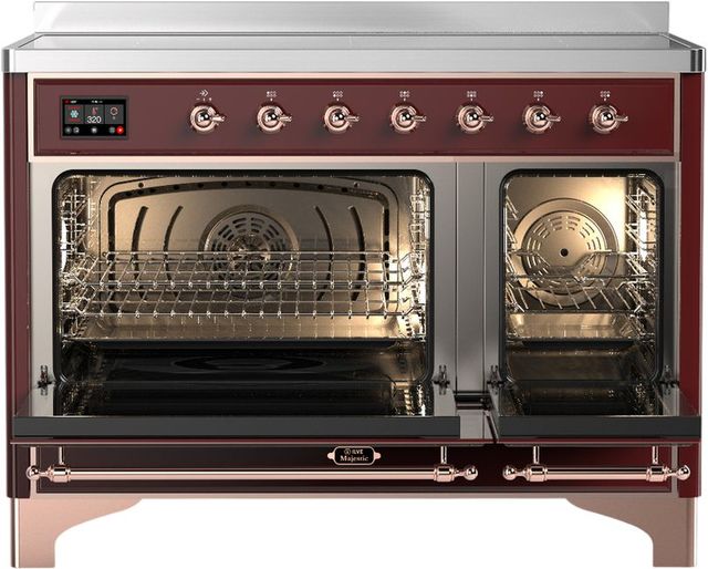 Ilve® Majestic III 48" Burgundy Pro Style Induction Range with Triple Glass Door and Copper Trim-1