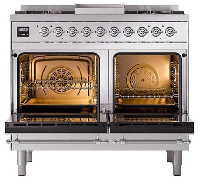 Ilve® Nostalgie II Noblesse 40'' Stainless Steel Pro Style Dual Fuel Range with Chrome Trim-2