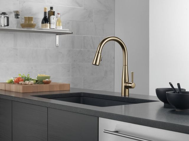 Delta Essa® Champagne Bronze Single Handle Pull-Down Kitchen Faucet-1